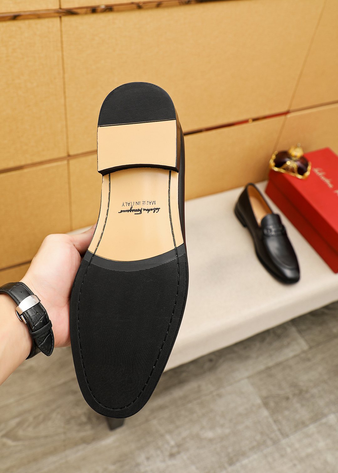 Ferragamo Black Leather Bit Loafers