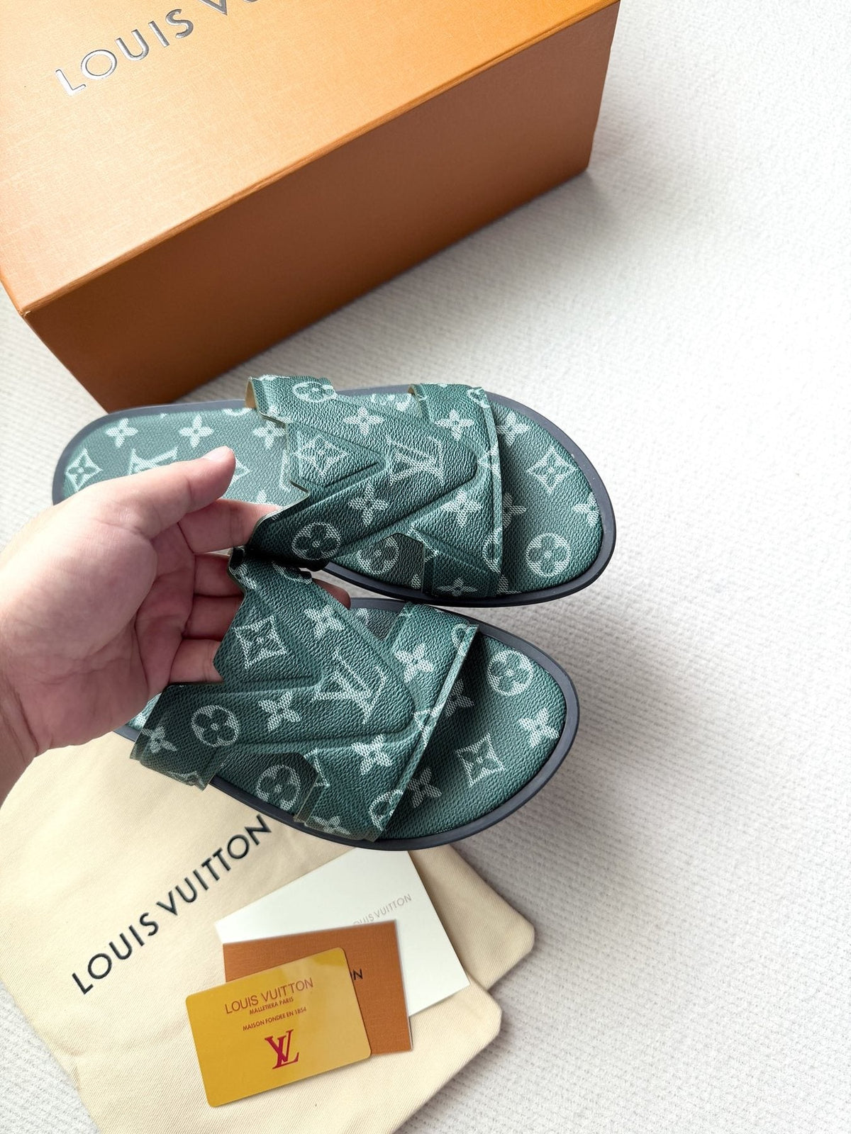 Louis Vuitton Dark Teal Monogram Slide Sandals - Dark Teal Green