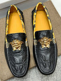 Versace Men's Black Gold-Tone Hardware Loafers - Embossed Texture