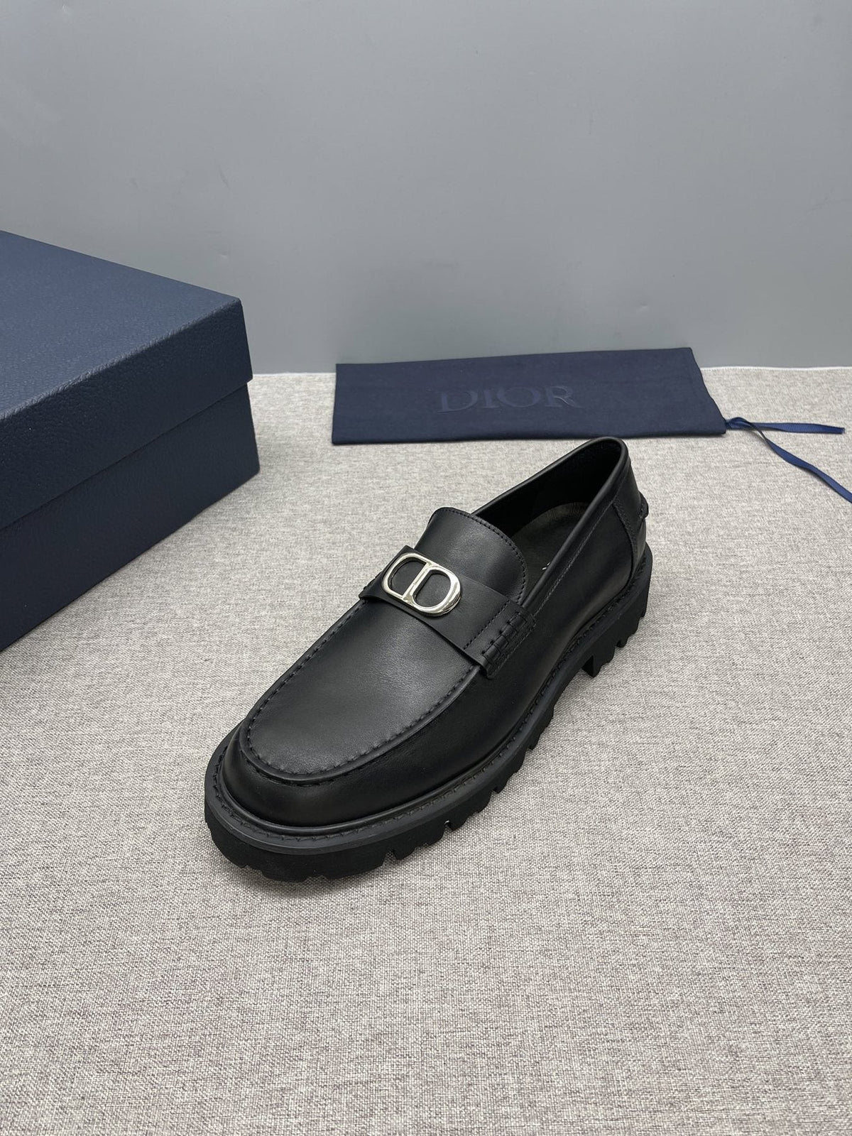 DIOR Men's Black Double-Loop Slip-On Loafers