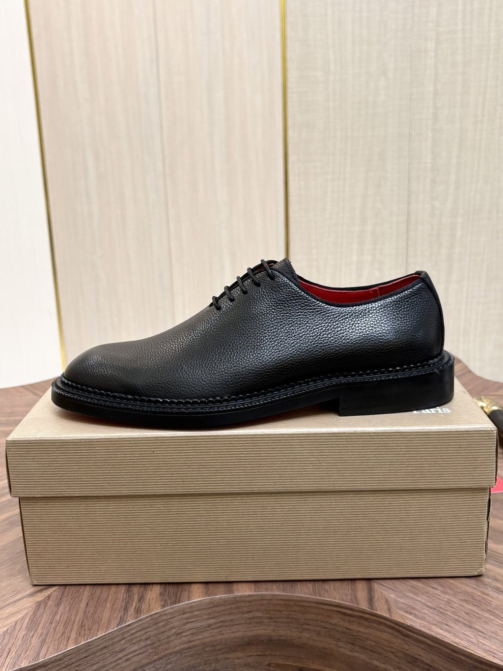 Black Lace-Up Dress Shoes with Red Lining