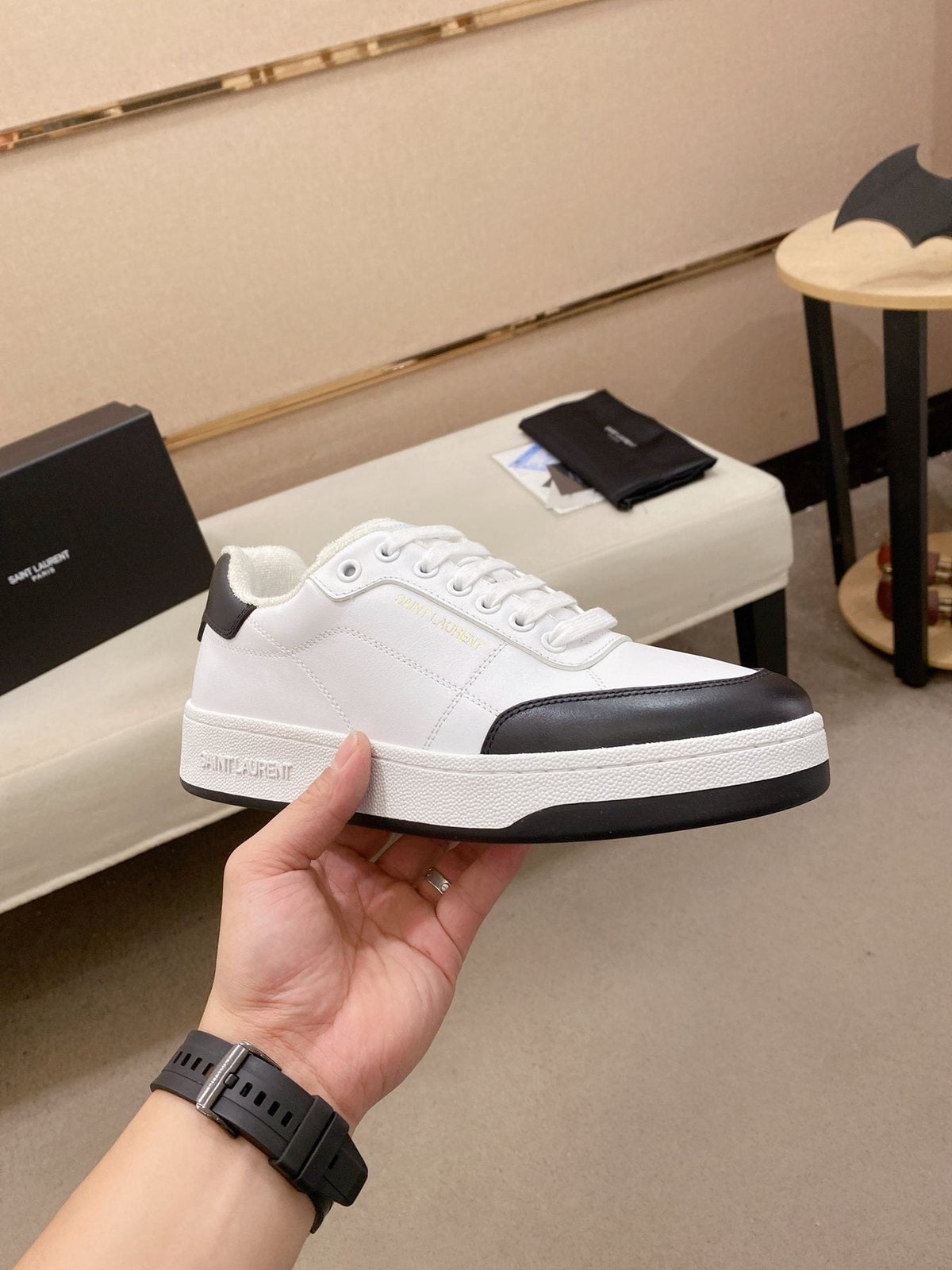 Saint Laurent White & Black Toe-Cap Sneakers