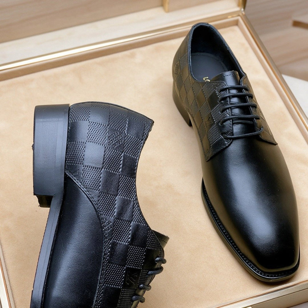 Louis Vuitton Black Checkered Lace-Up Dress Shoes