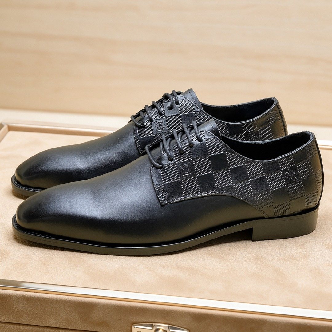 Louis Vuitton Black Checkered Lace-Up Dress Shoes