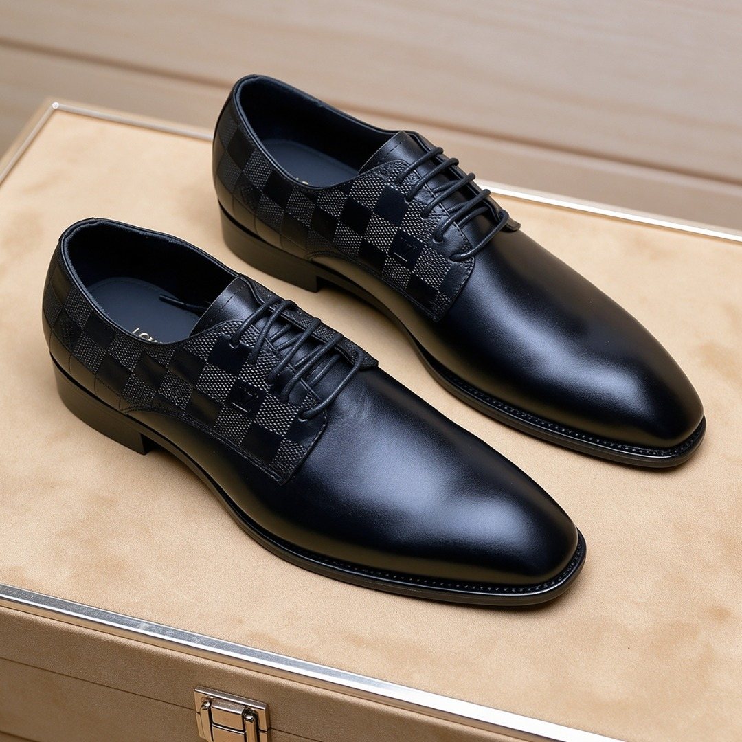 Louis Vuitton Black Checkered Lace-Up Dress Shoes