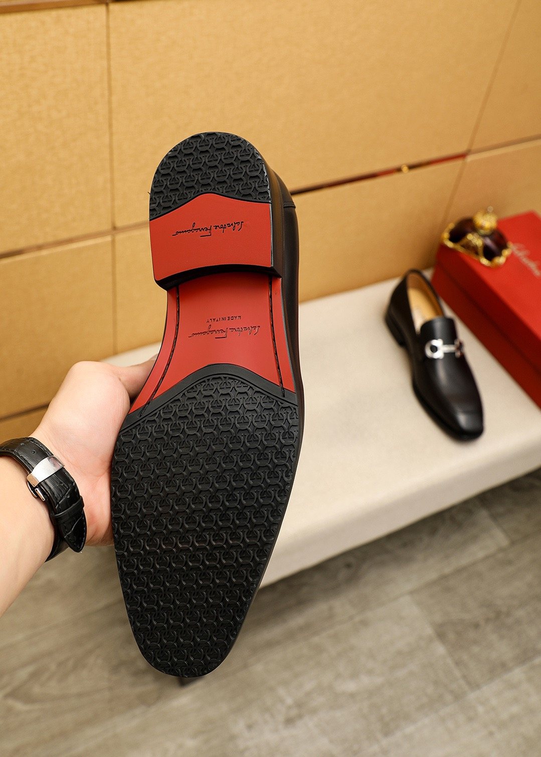 Ferragamo Black Leather Bit Loafers - Almond Toe
