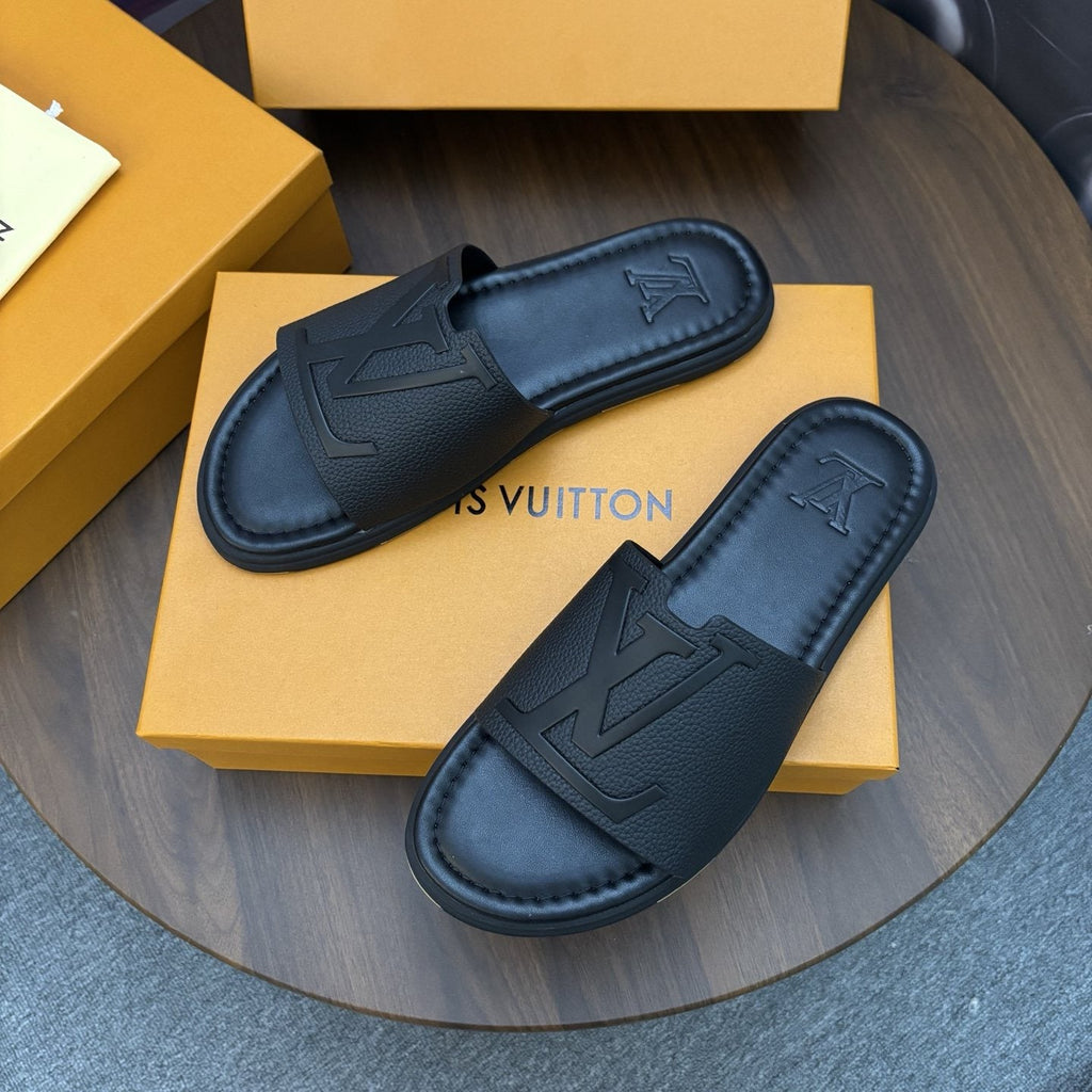 Men's Black Embossed Slide Sandals