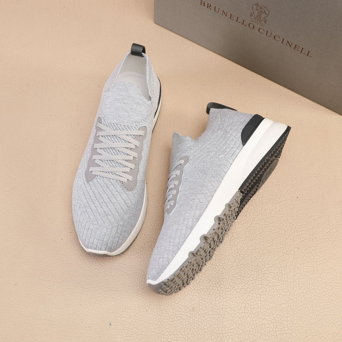 Brunello Cucinelli Light Gray Knit Sneakers