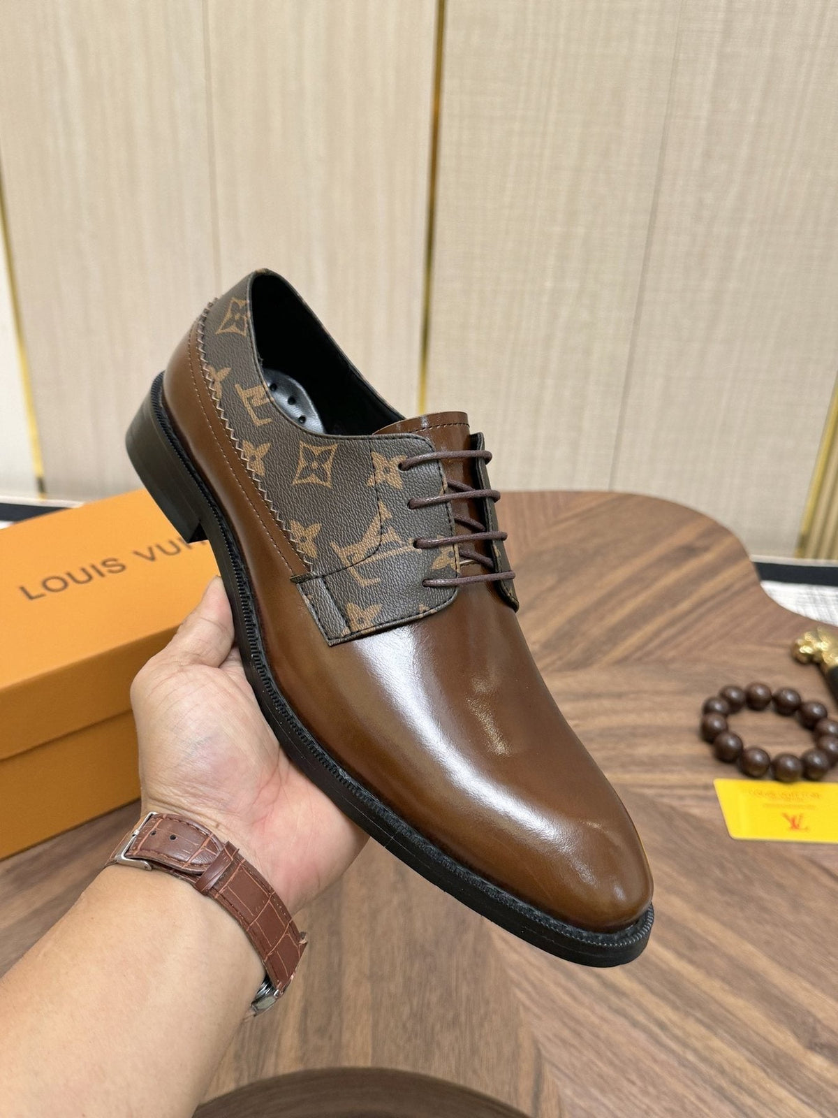 Louis Vuitton Men's Brown Monogram Lace-Up Dress Shoes