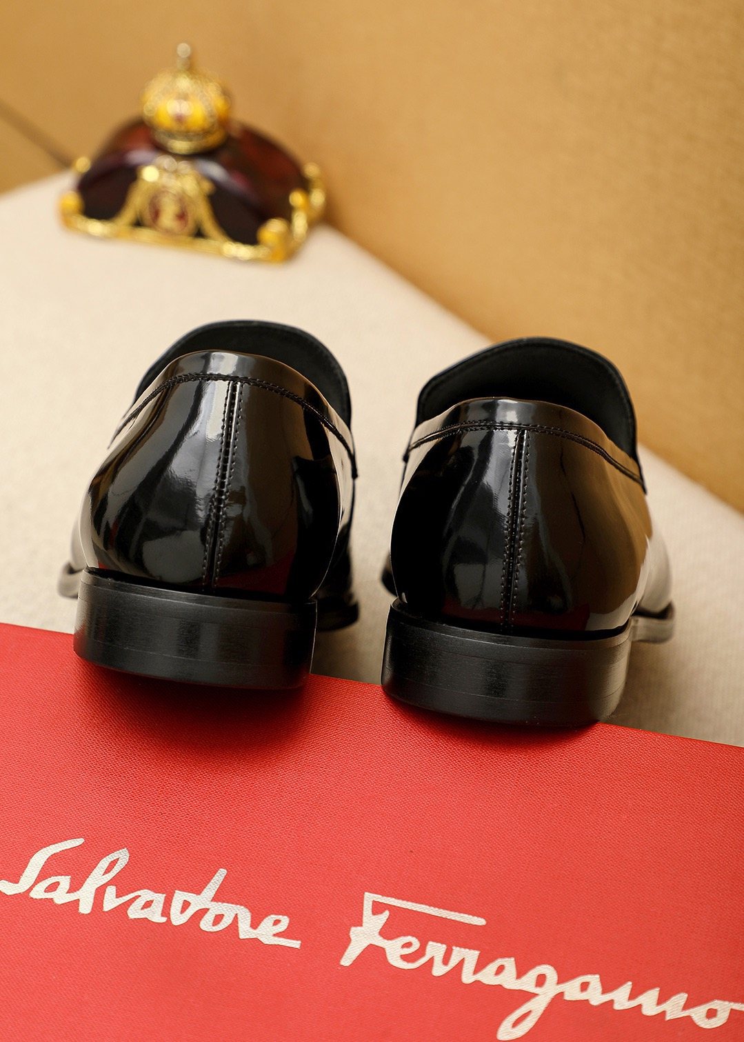 Ferragamo Black Patent Bit Loafers
