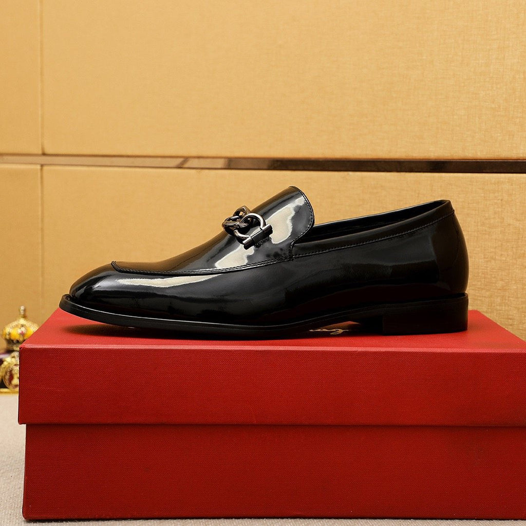 Ferragamo Black Patent Bit Loafers