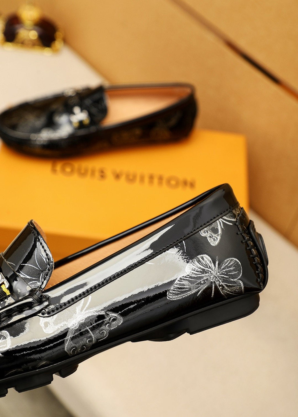 Louis Vuitton Black Floral-Embossed Buckle Loafers