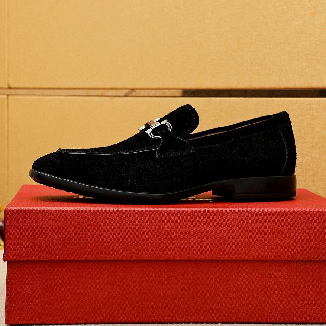 Men's Black Suede Buckle Slip-On Loafers