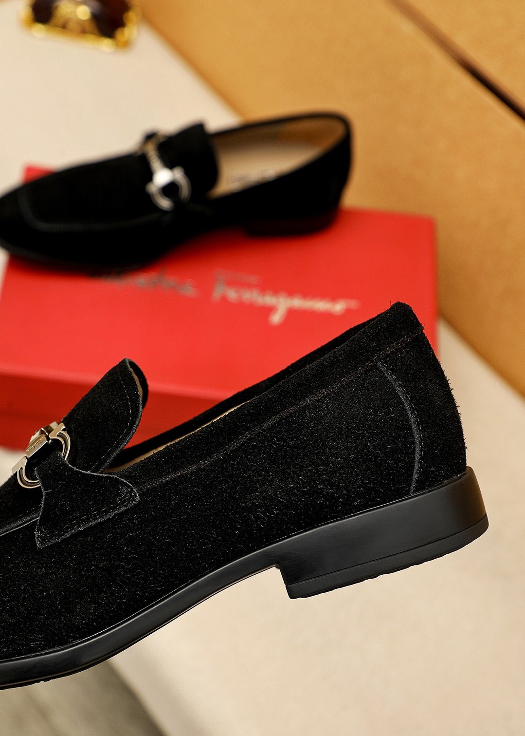 Men's Black Suede Buckle Slip-On Loafers