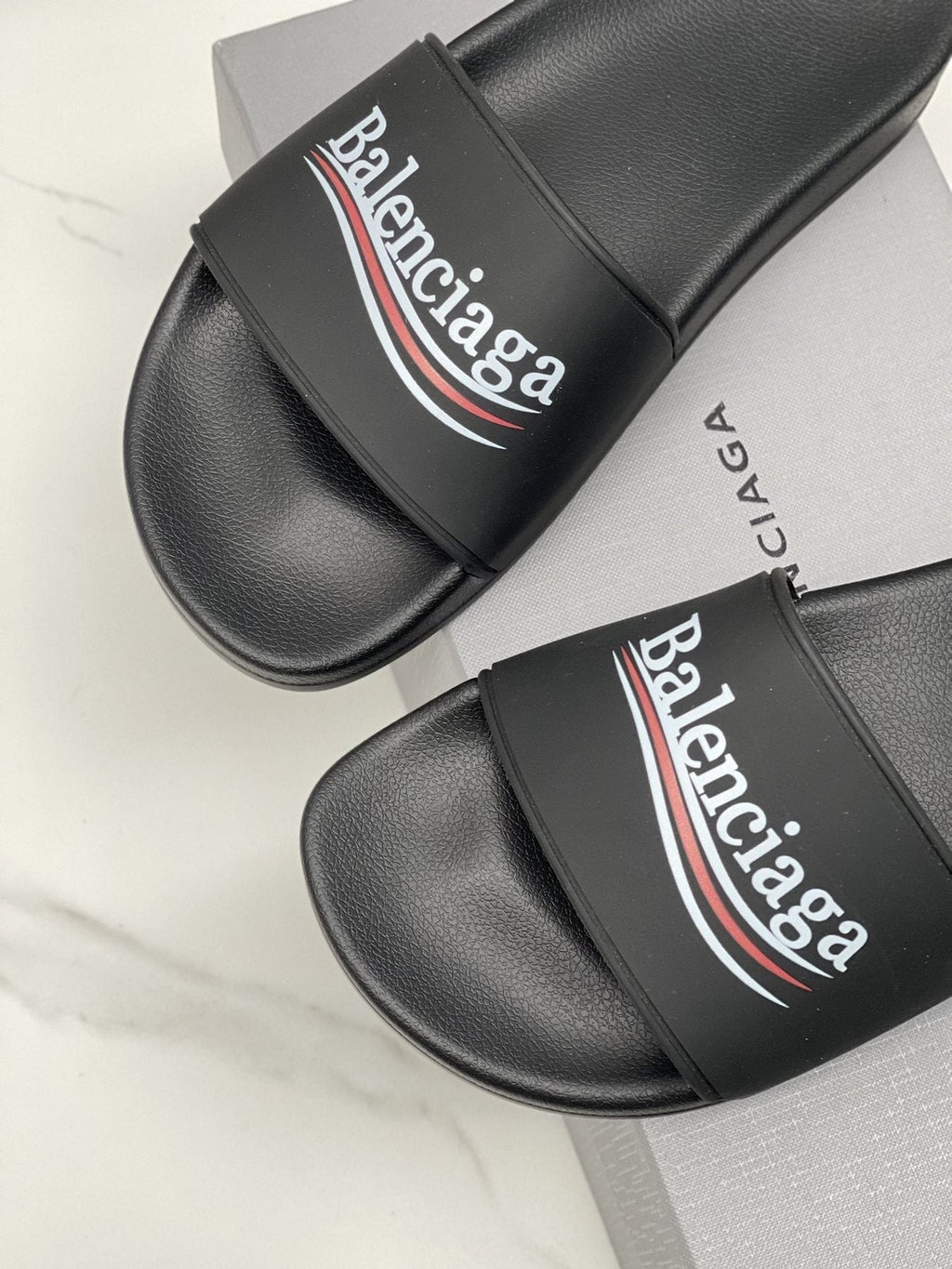 Balenciaga Logo Stripe Slide Sandals