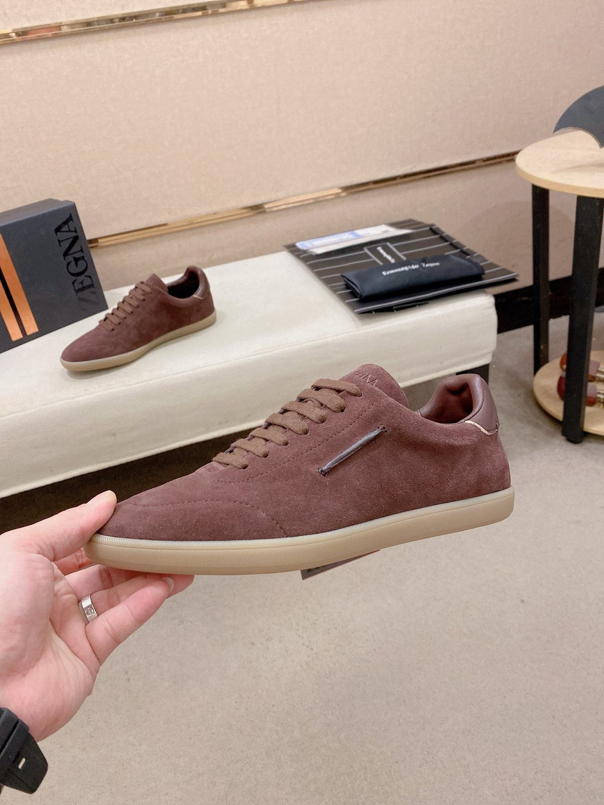 Zegna Men's Suede Low-Top Sneakers - Rounded Toe