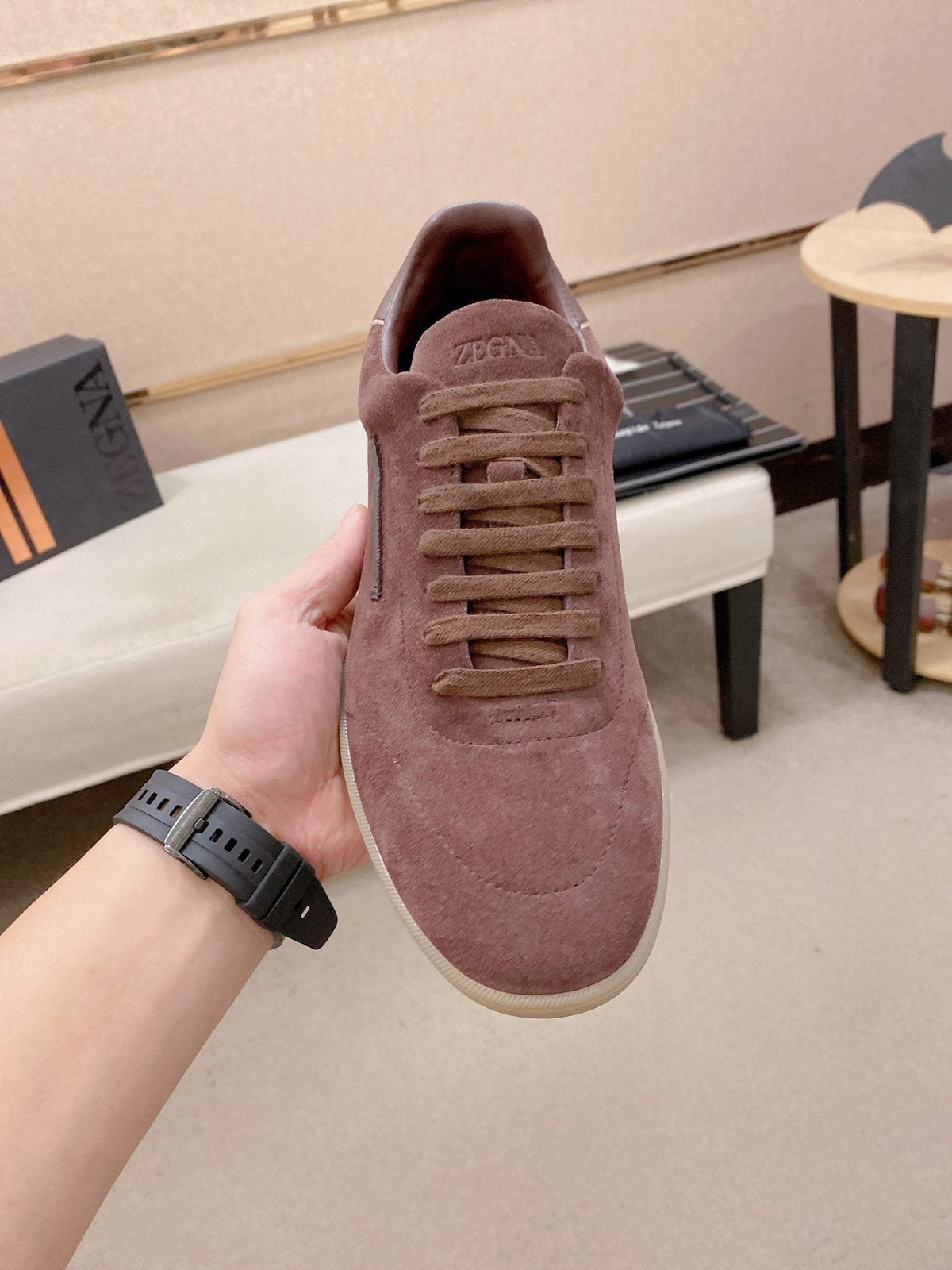 Zegna Men's Suede Low-Top Sneakers - Rounded Toe