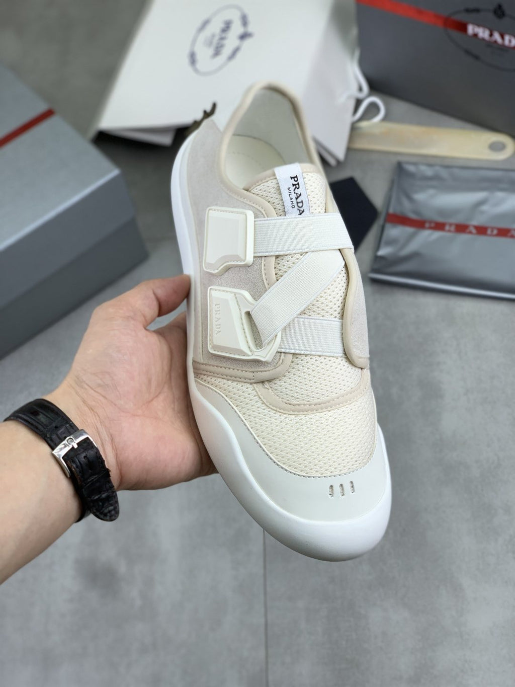Prada Cross-Strap Low-Top Sneakers