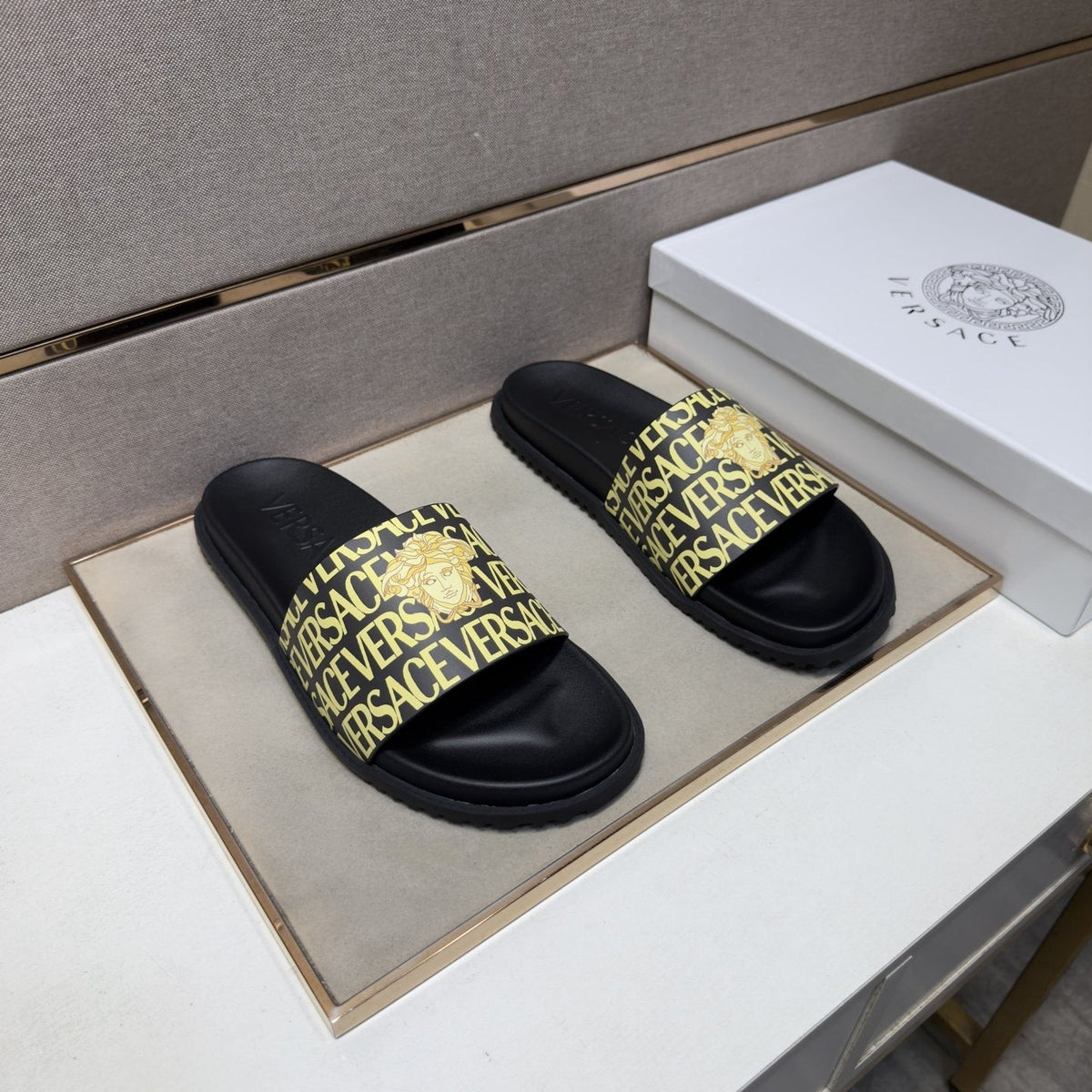 Versace Logo Print Slide Sandals