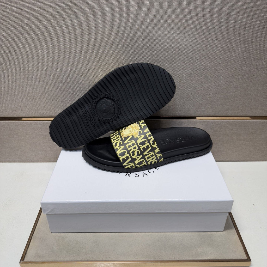 Versace Logo Print Slide Sandals