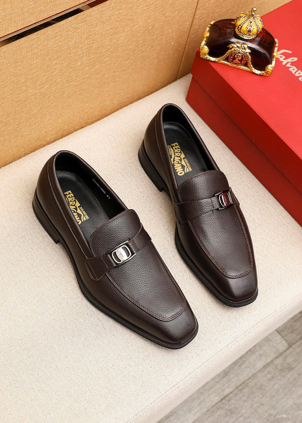 Ferragamo Men's Textured Leather Loafers - Stacked Heel