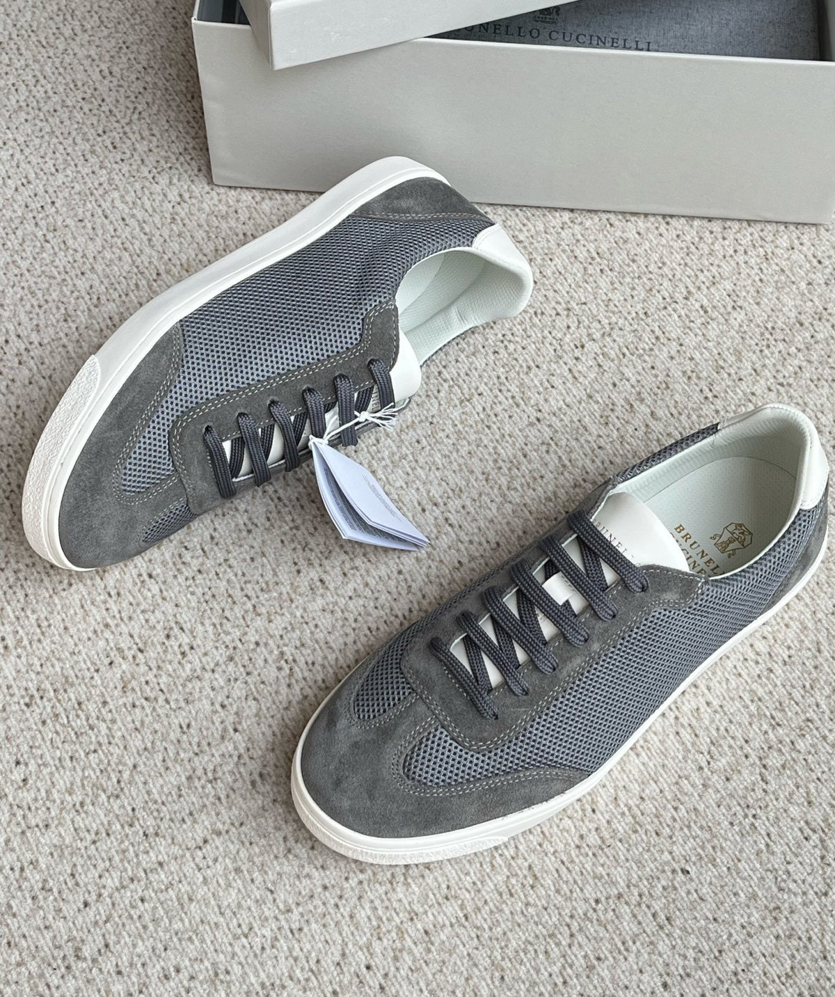 Brunello Cucinelli Men's Low-Top Lace-Up Sneakers - White Rubber Sole