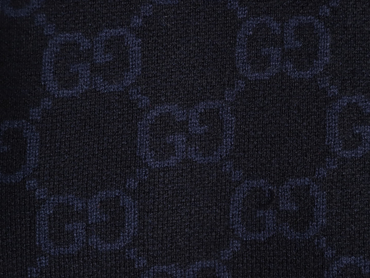 Gucci Tonal Allover-Pattern Short-Sleeve Knit Polo Shirt - Navy